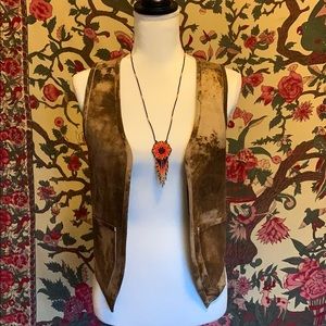 Leather Suede Brown Hippie Vest Size Small